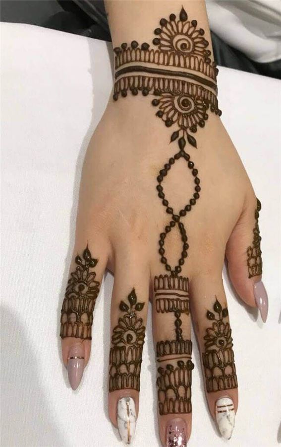 Wrist band with a dotted chain down the back of the hand