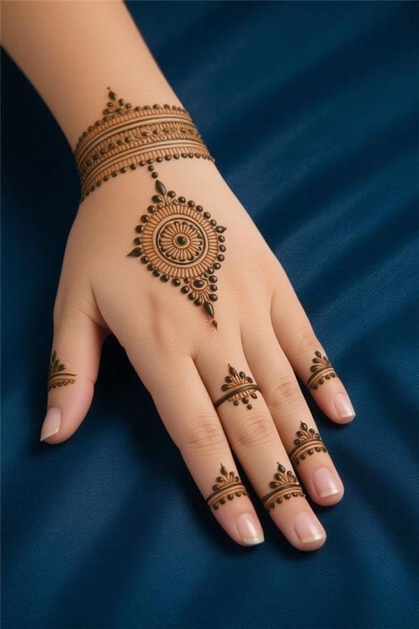 Centred mandala with a wrist band and finger motifs